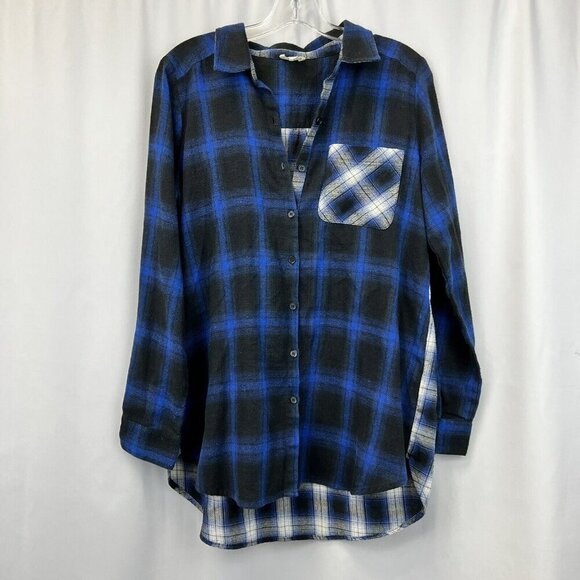 Hem & Thread Womens Button Up Multicolor Plaid Long Sleeve Top Size Medium - Picture 1 of 8